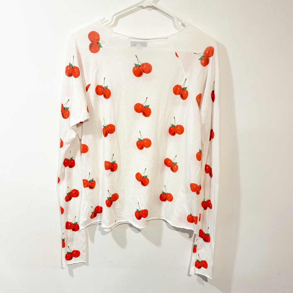 Wildfox Thin Knit White Red Cherry Print‎ Long Sleeve Top Size Small - Picture 5 of 5